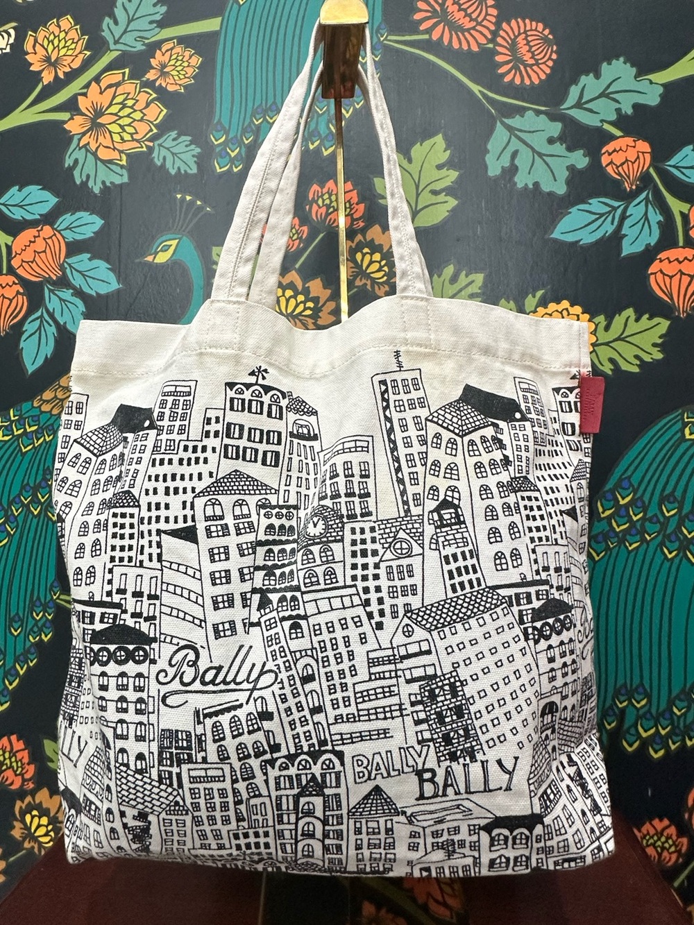 Bally Cream and Black City-Print Canvas Tote - Picture 4 of 14